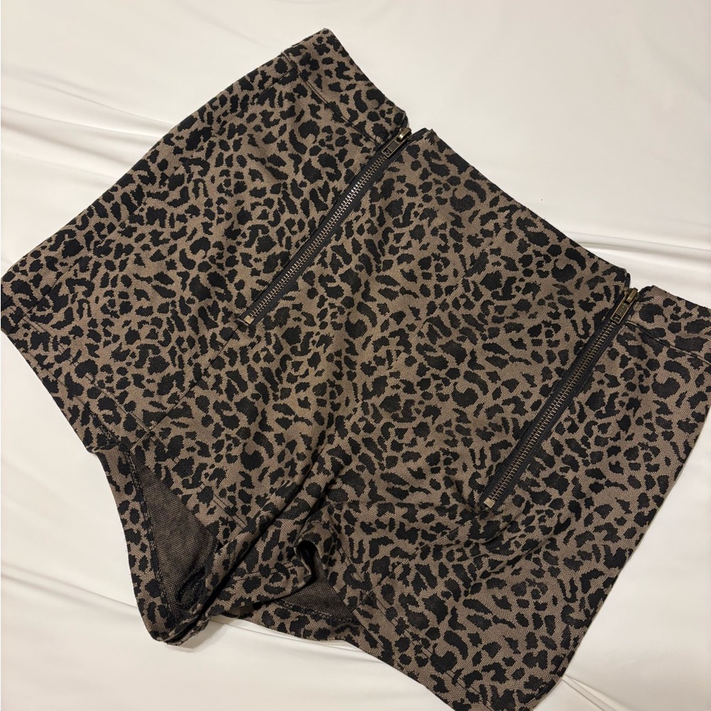 Lucca Couture Leopard-Print High Waist Shorts in Tan and Black